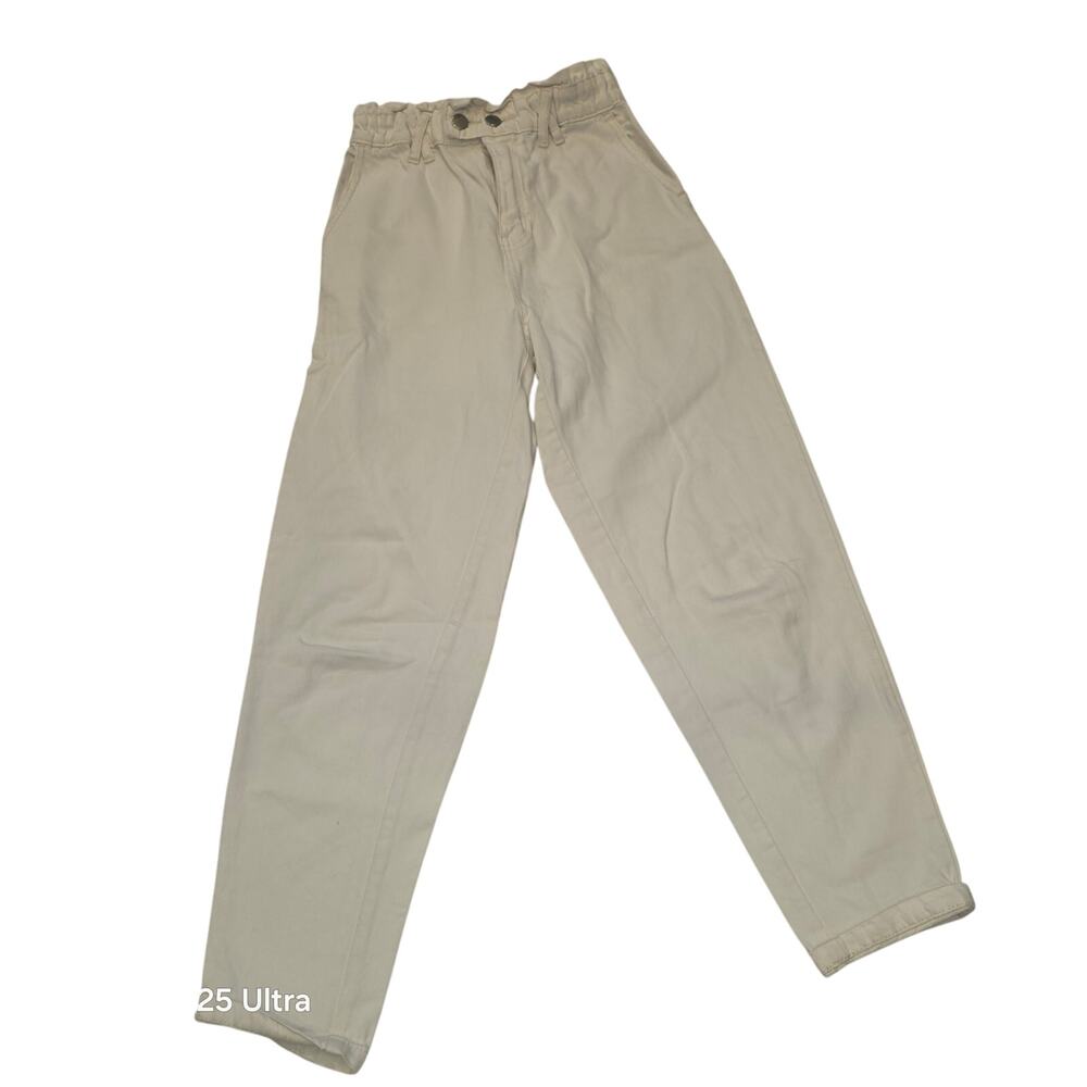EUC Stradivarius cream‎ ultra high waist, stretch, casual mom jeans  pant sz XS